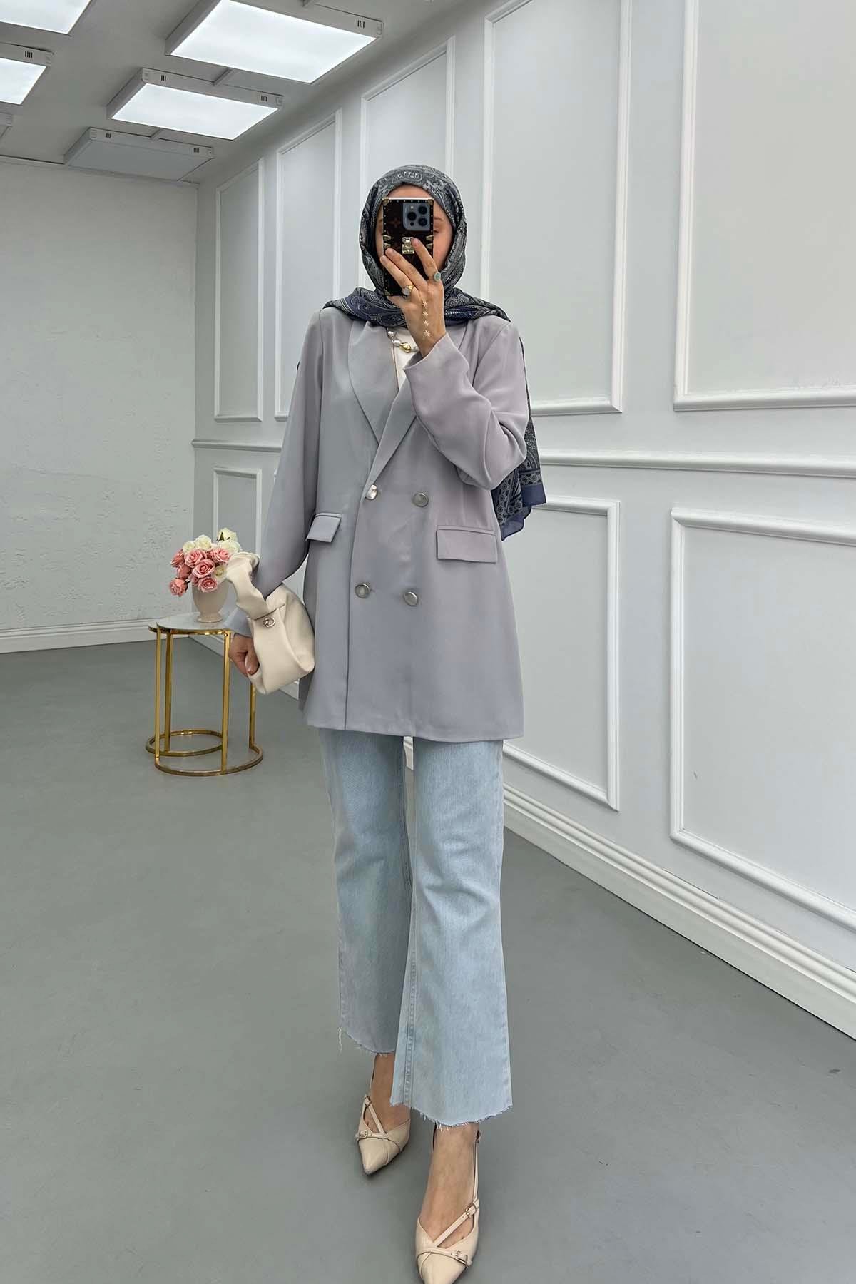 Sare Fashion Double Button Unlined Jacket Gray