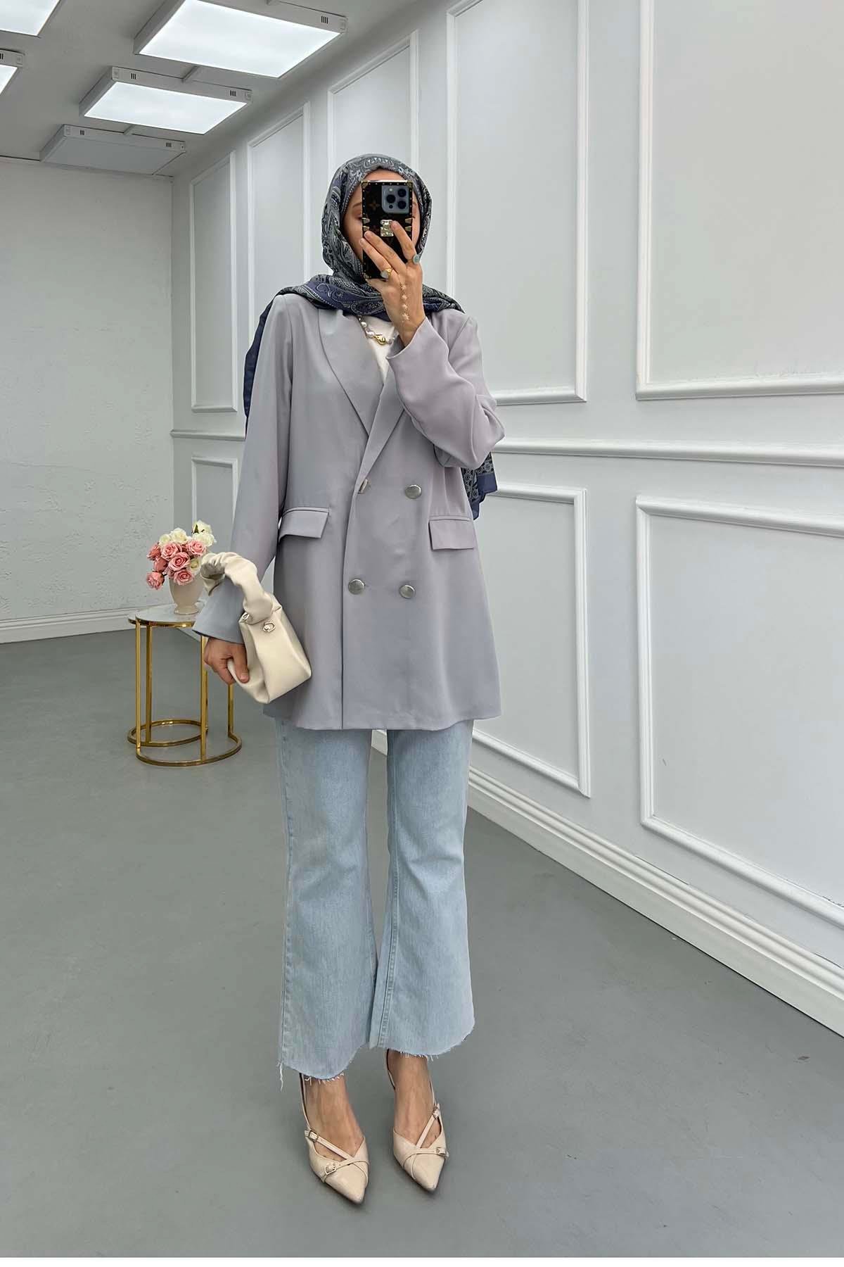 Sare Fashion Double Button Unlined Jacket Gray