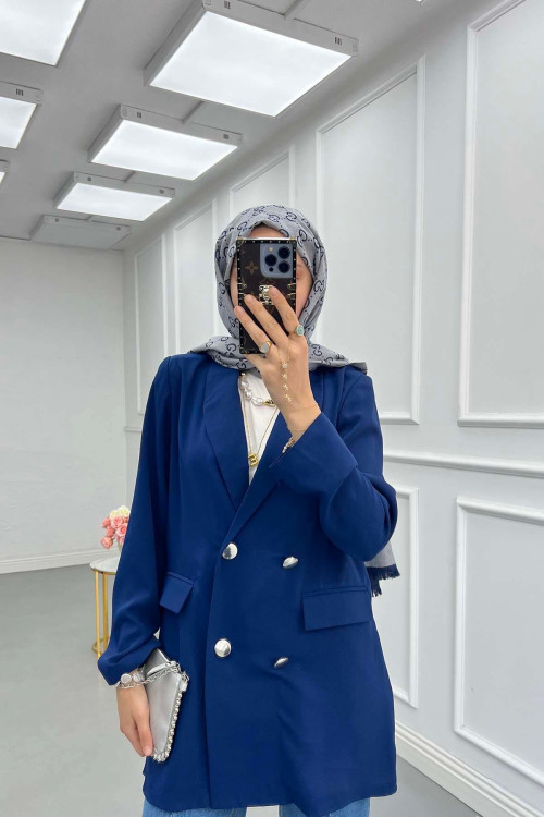 Sare Fashion Double Button Unlined Jacket Navy Blue