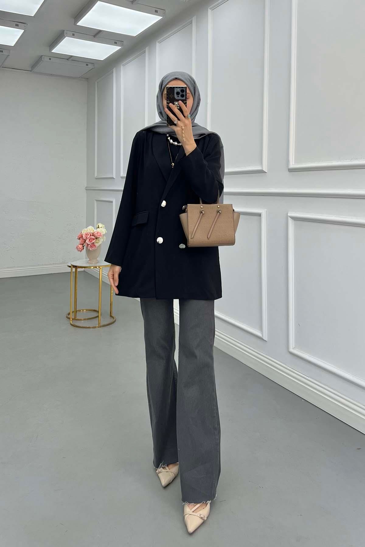 Sare Fashion Double Button Unlined Jacket Black