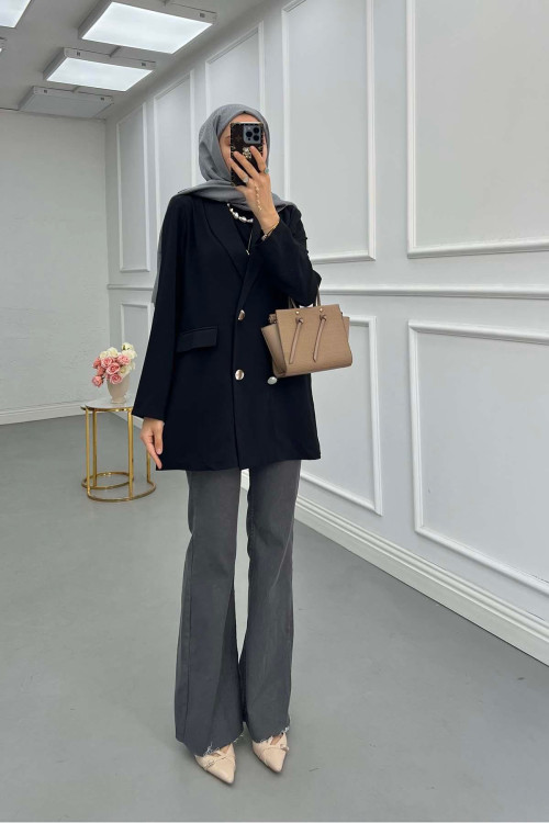 Sare Fashion Double Button Unlined Jacket Black