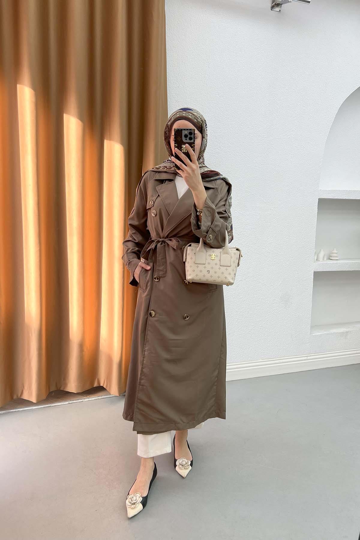 Sare Fashion Double Buttoned Trench Coat Brown