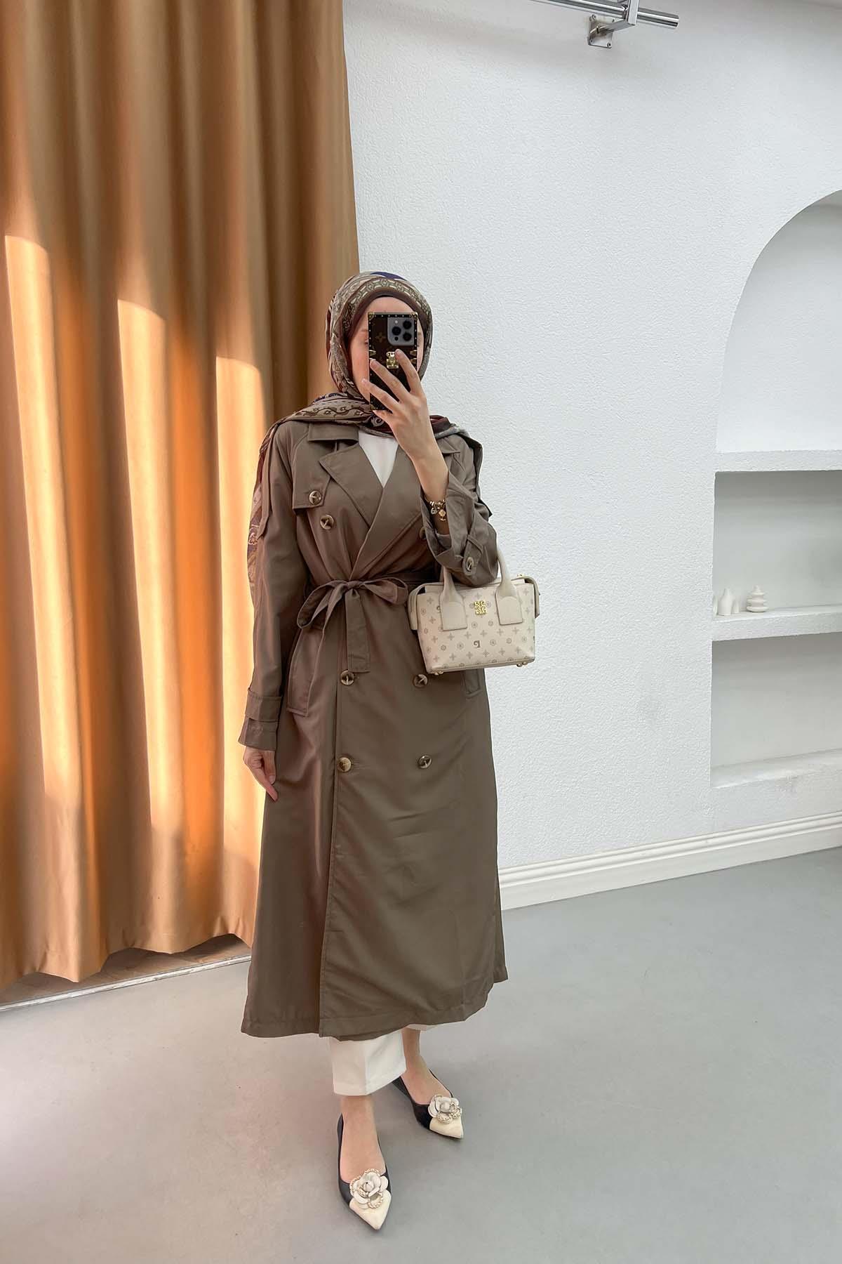 Sare Fashion Double Buttoned Trench Coat Brown