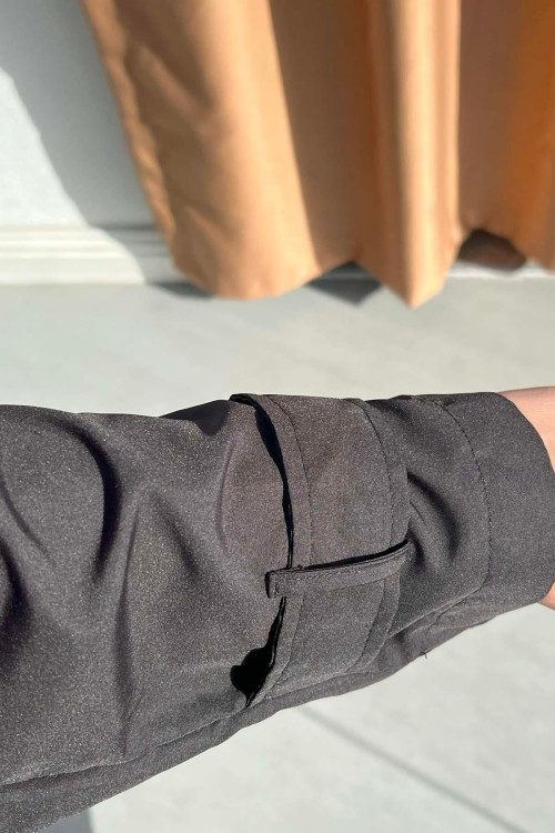 Sare Fashion Double Buttoned Trench Coat Black