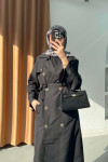 Sare Fashion Double Buttoned Trench Coat Black
