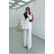 Sare Fashion Double Collar Striped Jacket Set White