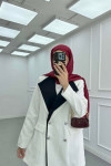 Sare Fashion Double Collar Striped Jacket Set White