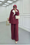 Sare Fashion Double Collar Striped Jacket Suit Claret Red