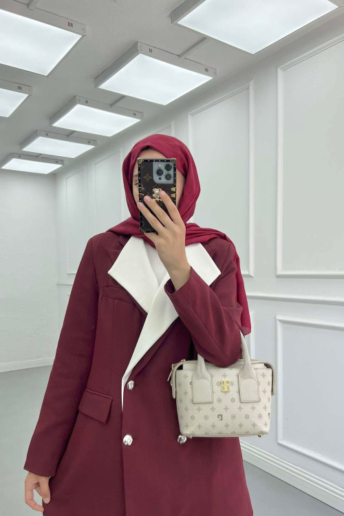 Sare Fashion Double Collar Striped Jacket Suit Claret Red