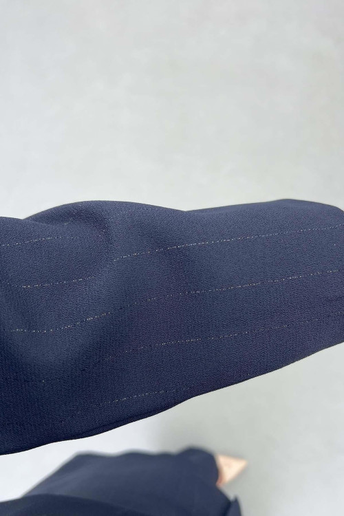Sare Fashion Double Collar Striped Jacket Suit Navy Blue