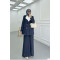 Sare Fashion Double Collar Striped Jacket Suit Navy Blue