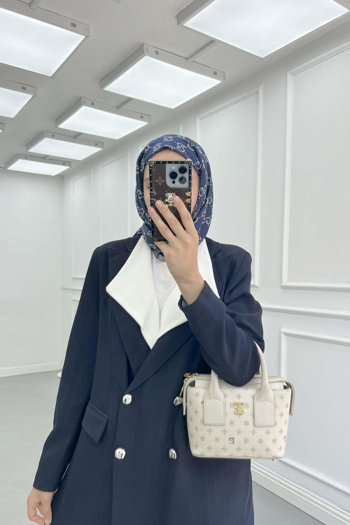 Sare Fashion Double Collar Striped Jacket Suit Navy Blue