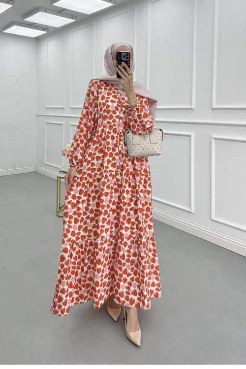 Sare Fashion Strawberry Pattern Mango Dress Red