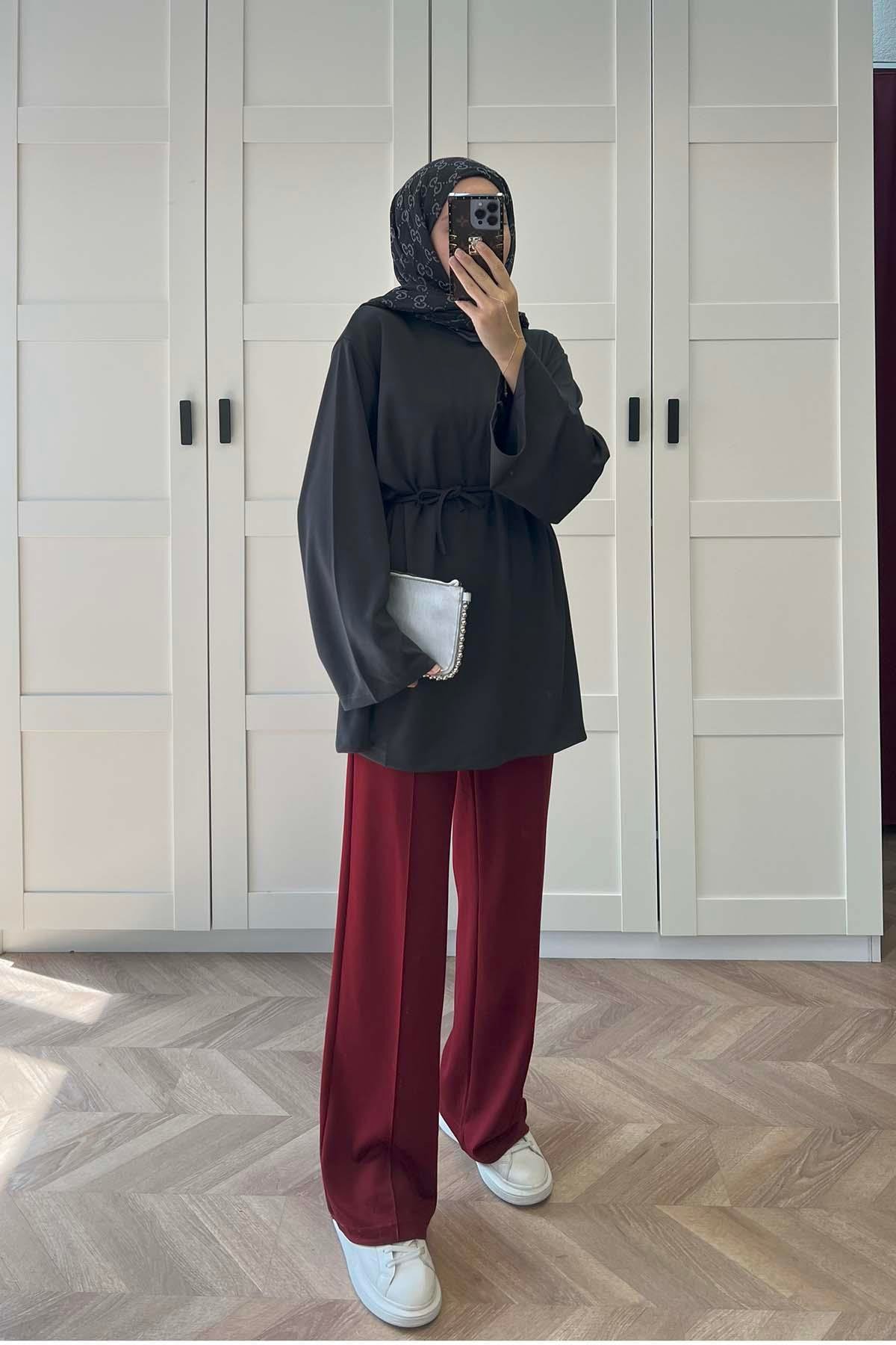 Sare Fashion Oysh Burgundy Striped Trousers