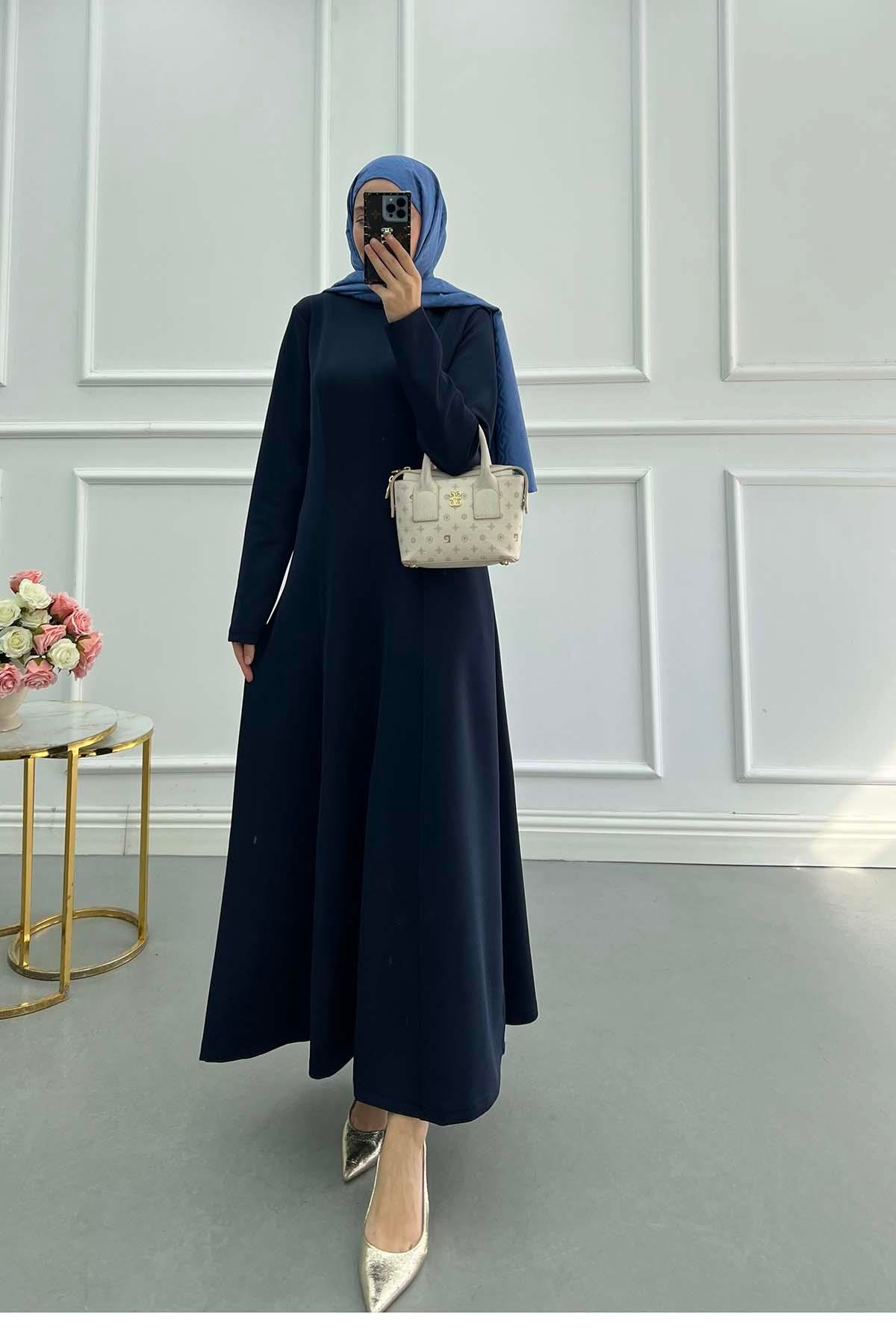 Sare Fashion Navy Blue Scuba Dress with Ribbon