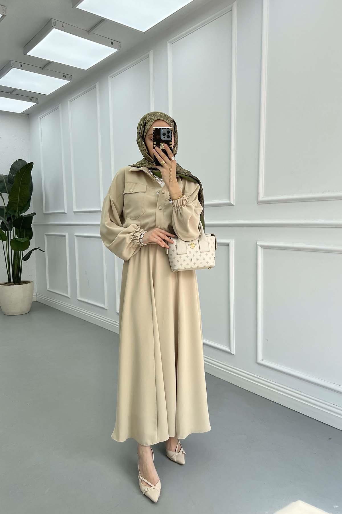 Sare Fashion Snap Jacket Skirt Set Beige
