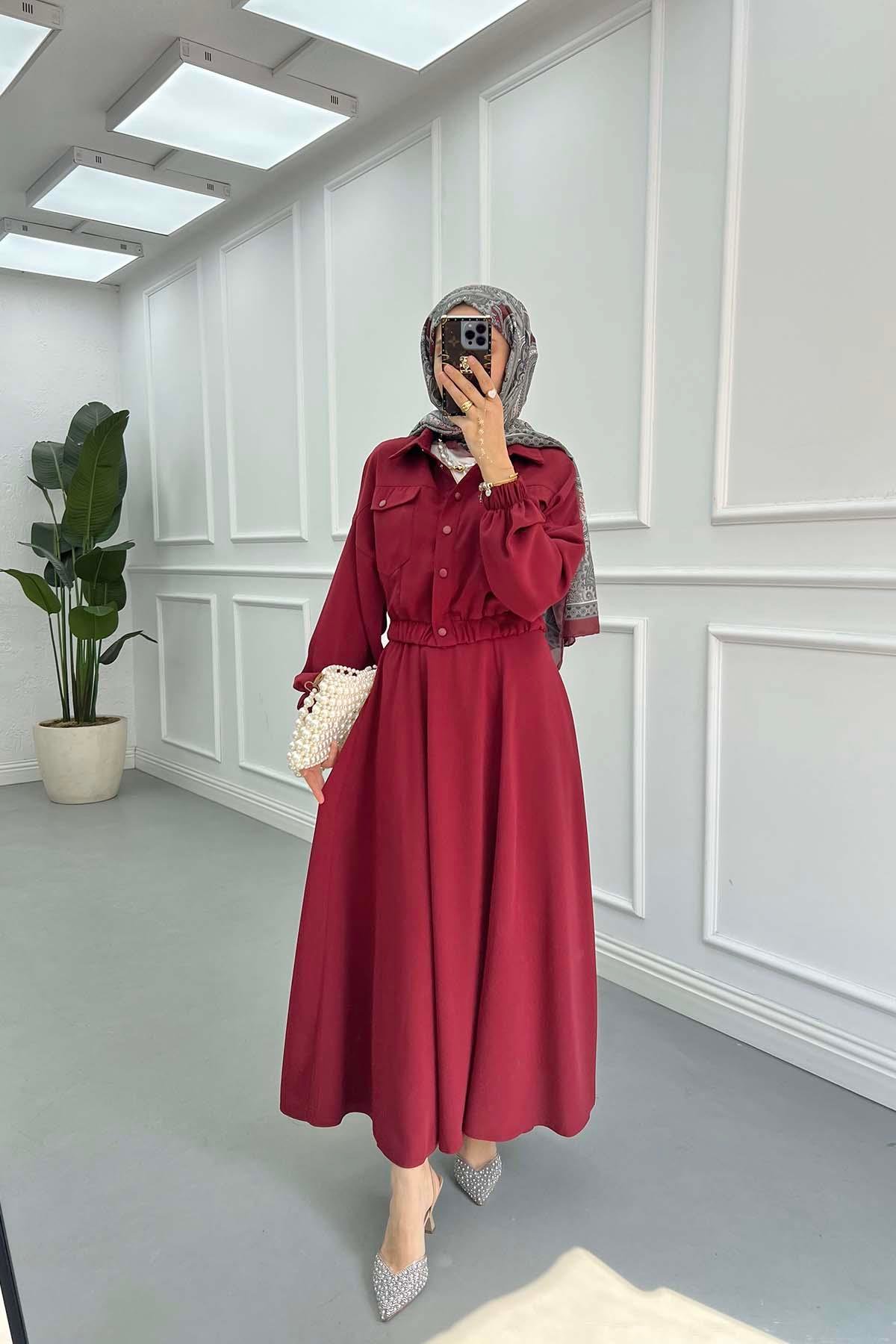 Sare Fashion Snap Jacket Skirt Suit Claret Red