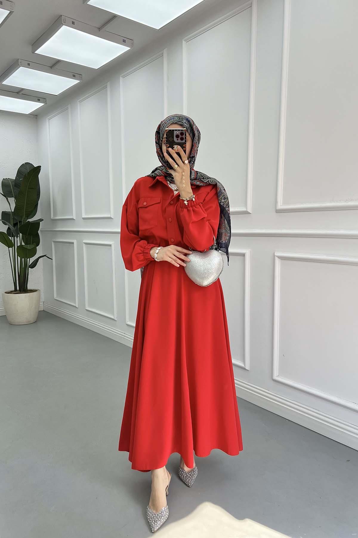 Sare Fashion Snap Jacket Skirt Set Red