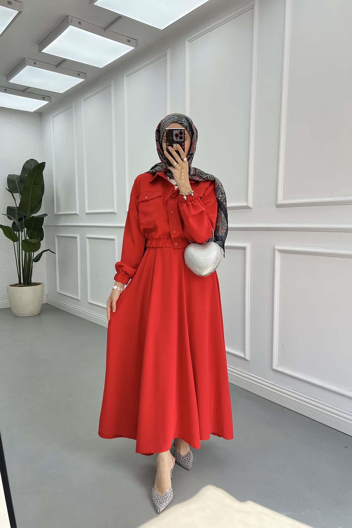 Sare Fashion Snap Jacket Skirt Set Red