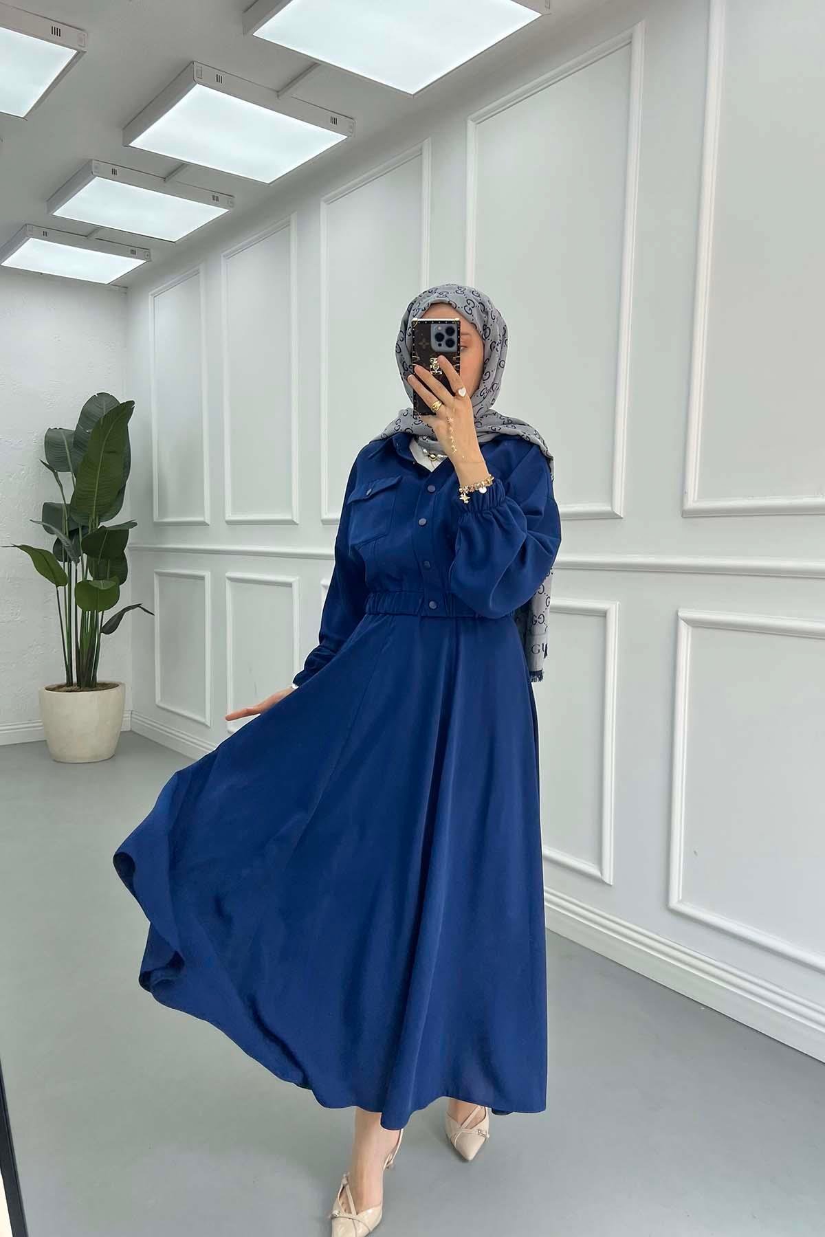 Sare Fashion Snap Jacket Skirt Suit Navy Blue