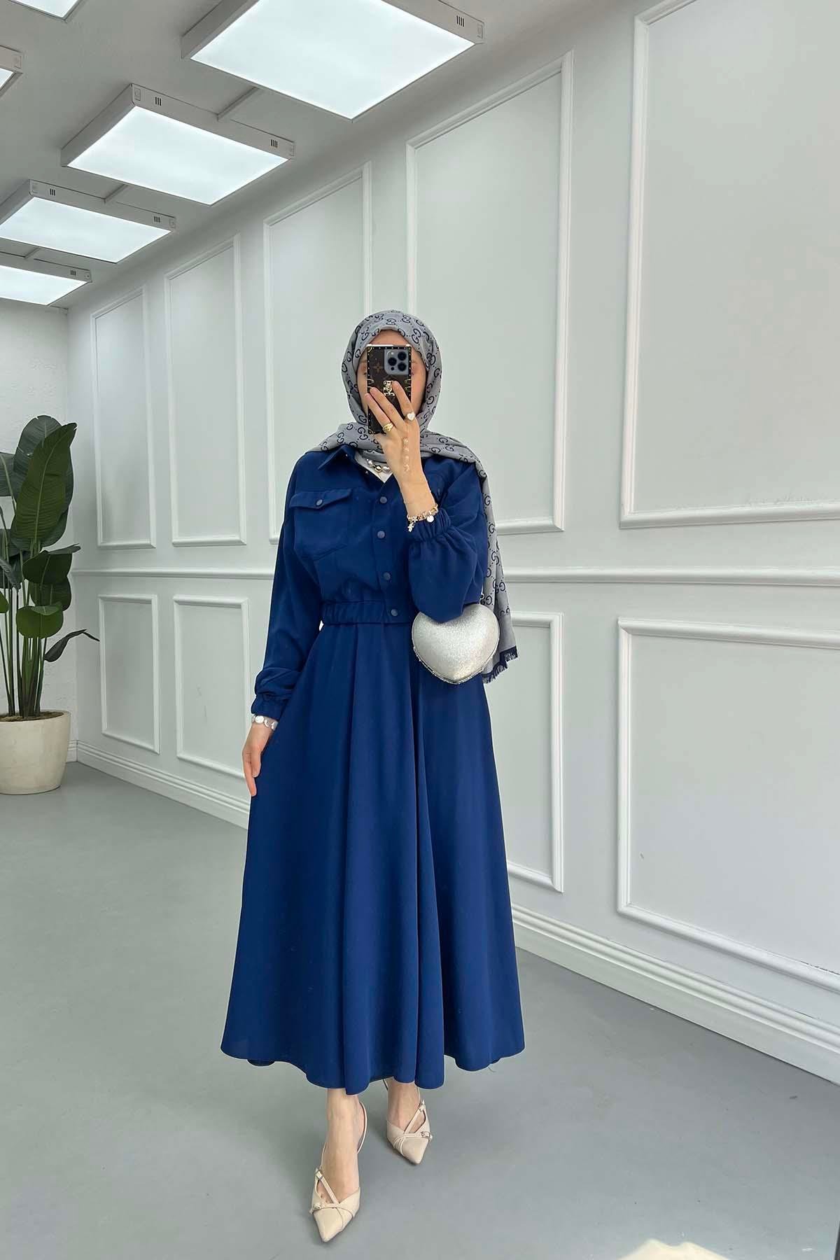 Sare Fashion Snap Jacket Skirt Suit Navy Blue