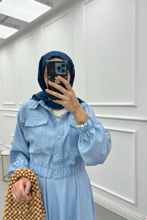 Sare Fashion Snap Jacket Skirt Suit Blue
