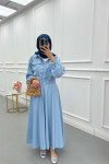 Sare Fashion Snap Jacket Skirt Suit Blue