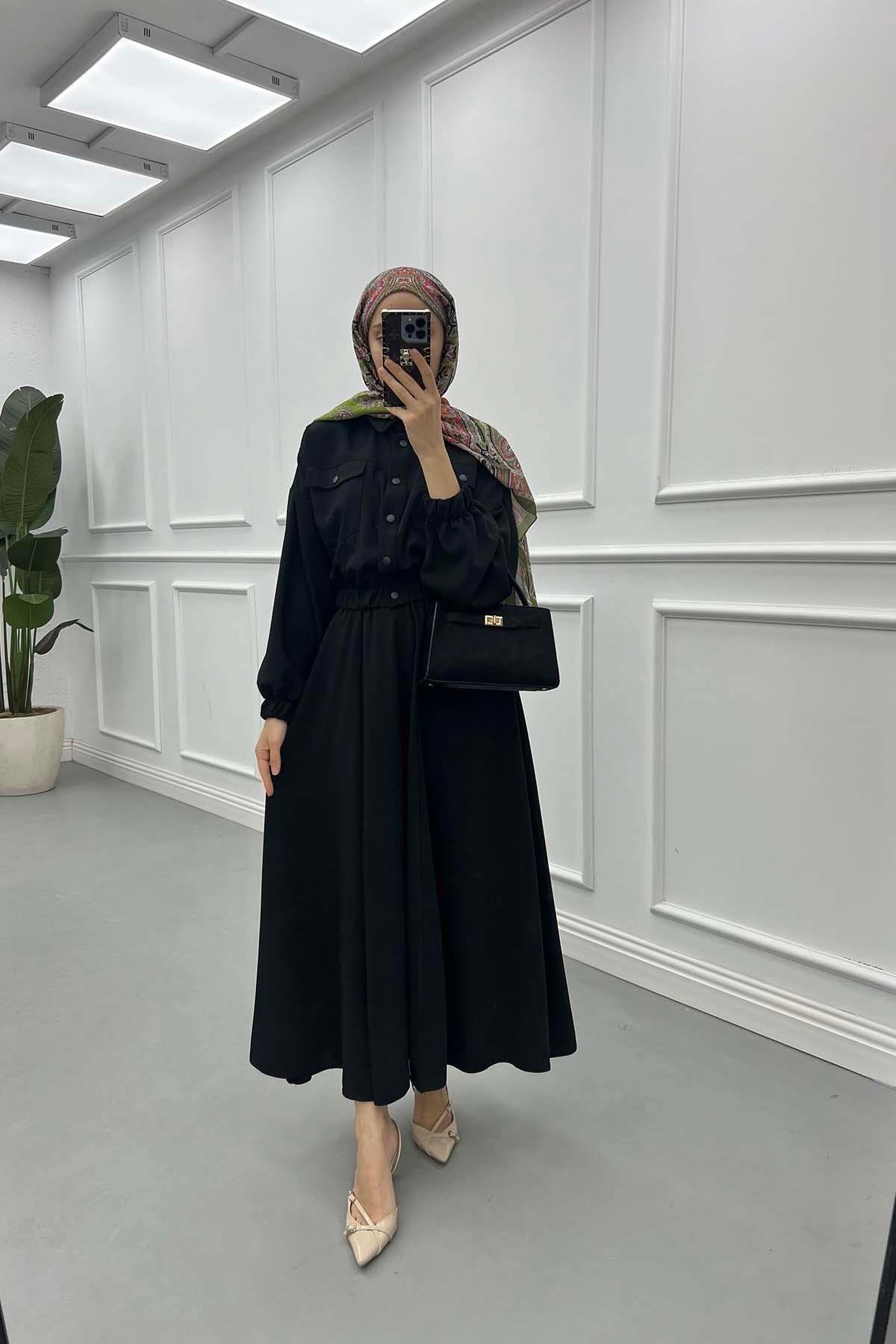 Sare Fashion Snap Jacket Skirt Suit Black