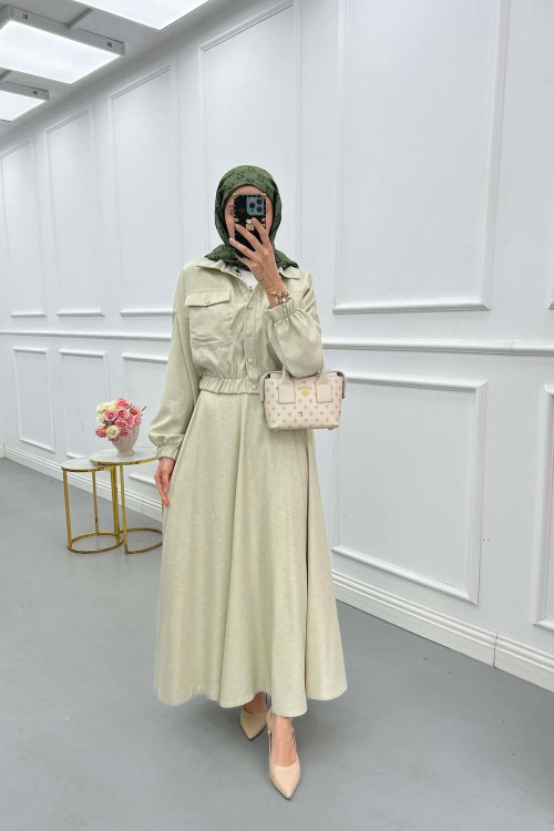 Sare Fashion Snap Jacket Skirt Set Soft Green