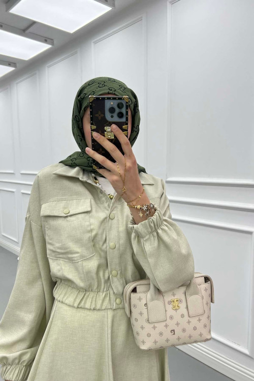 Sare Fashion Snap Jacket Skirt Set Soft Green