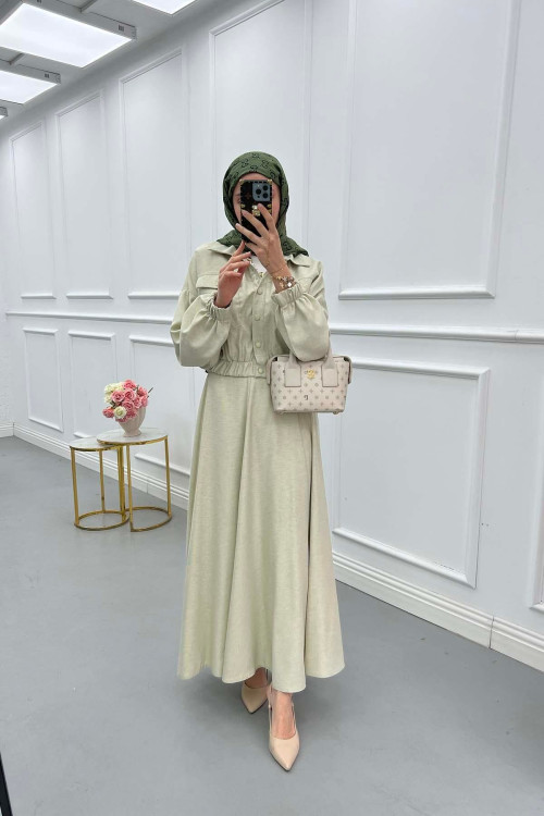 Sare Fashion Snap Jacket Skirt Set Soft Green