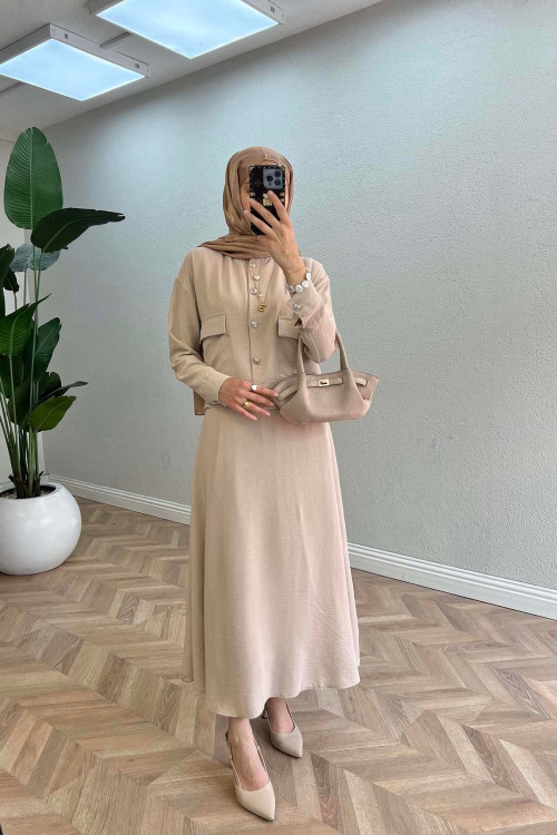 Sare Fashion Snap Skirt Set Beige