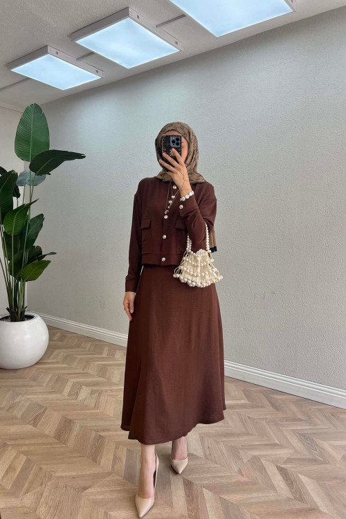 Sare Fashion Snap Skirt Set Brown