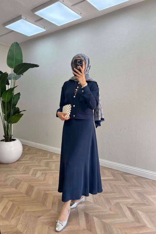 Sare Fashion Snap Skirt Set Navy Blue