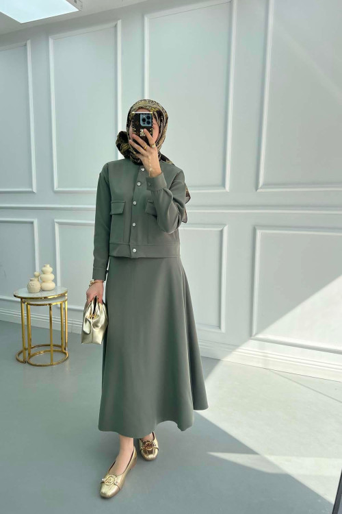 Snap Skirt Suit Khaki
