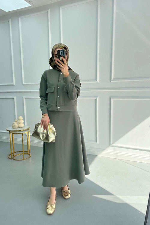 Snap Skirt Suit Khaki