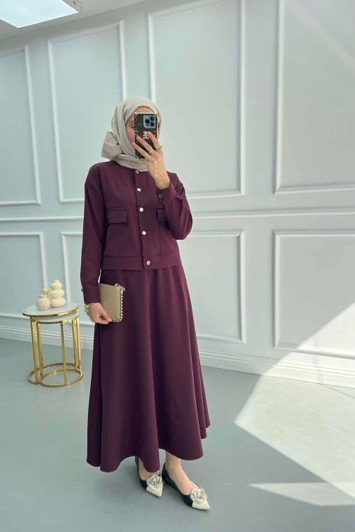 Snap-on Skirt Suit Plum