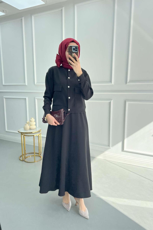 Snap Skirt Suit Black