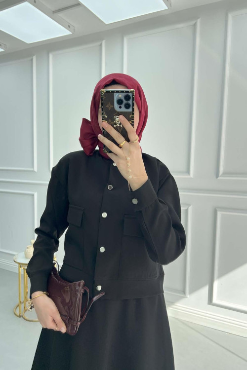 Snap Skirt Suit Black