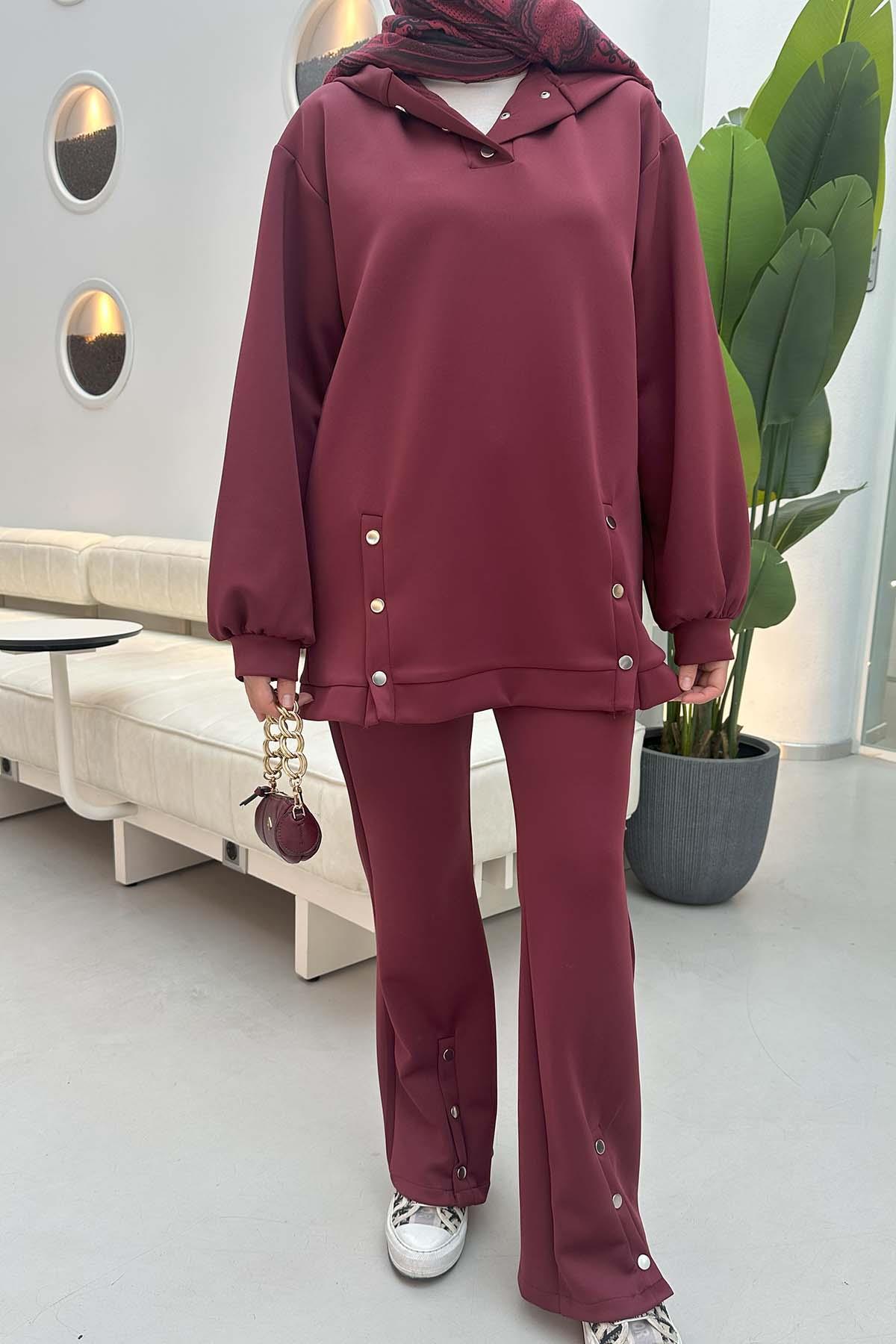 Sare Fashion Snap-On Hooded Scuba Suit Claret Red Sare Fashion Snap-On Hooded Scuba Suit Claret Red