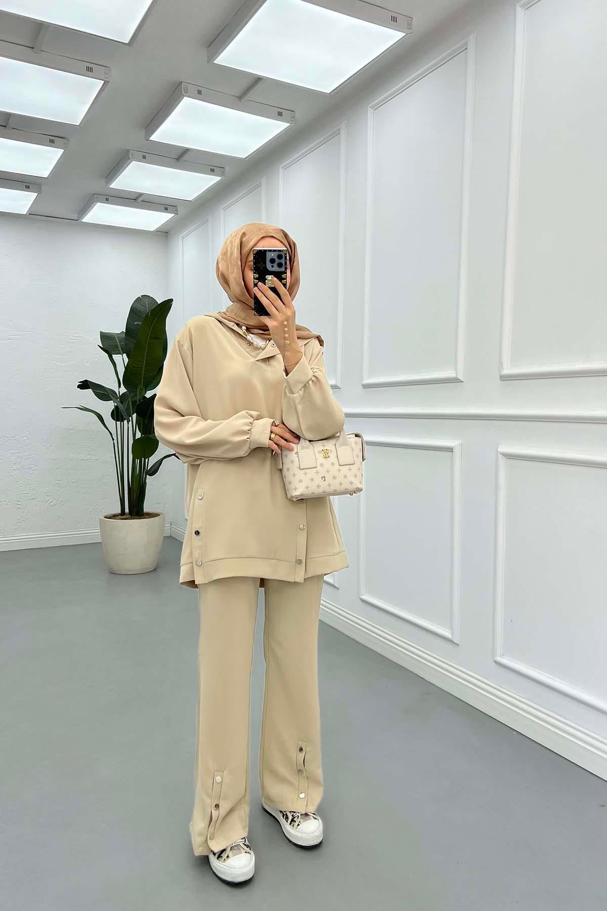 Sare Fashion Snap-On Hooded Set Beige