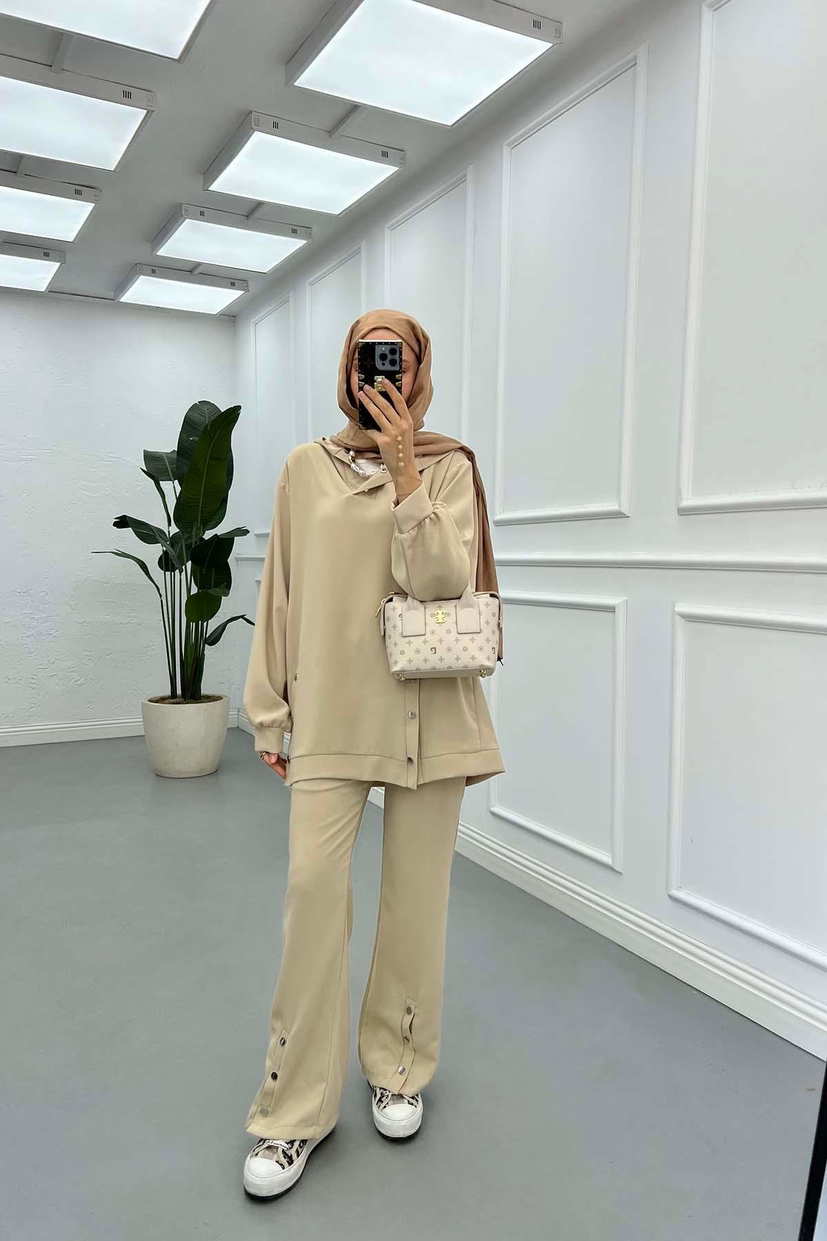 Sare Fashion Snap-On Hooded Set Beige