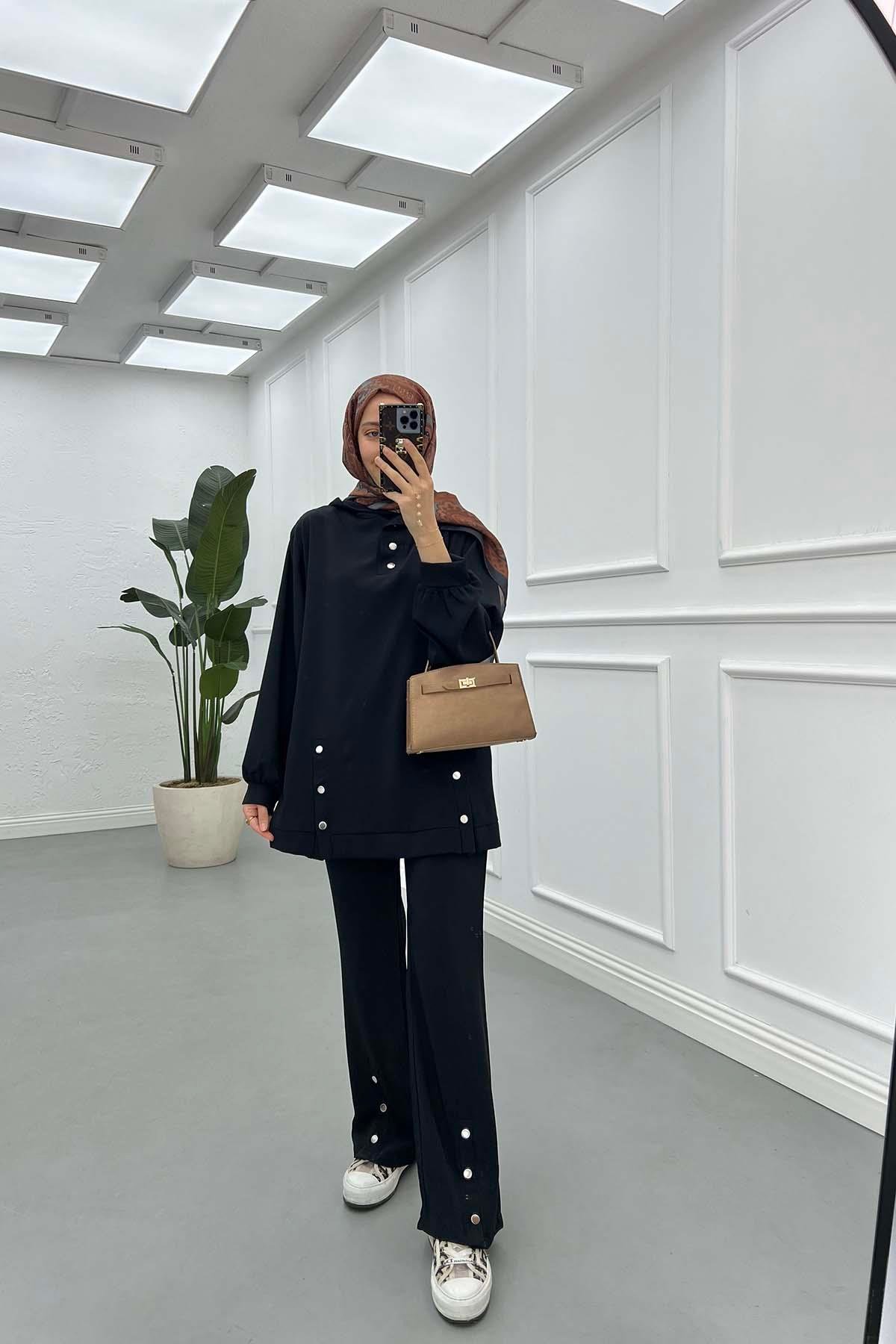 Sare Fashion Snap-On Hooded Set Black