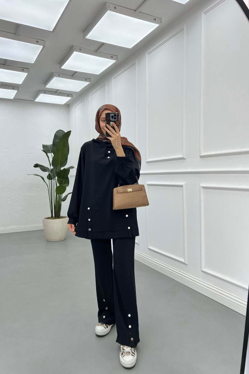 Sare Fashion Snap-On Hooded Set Black