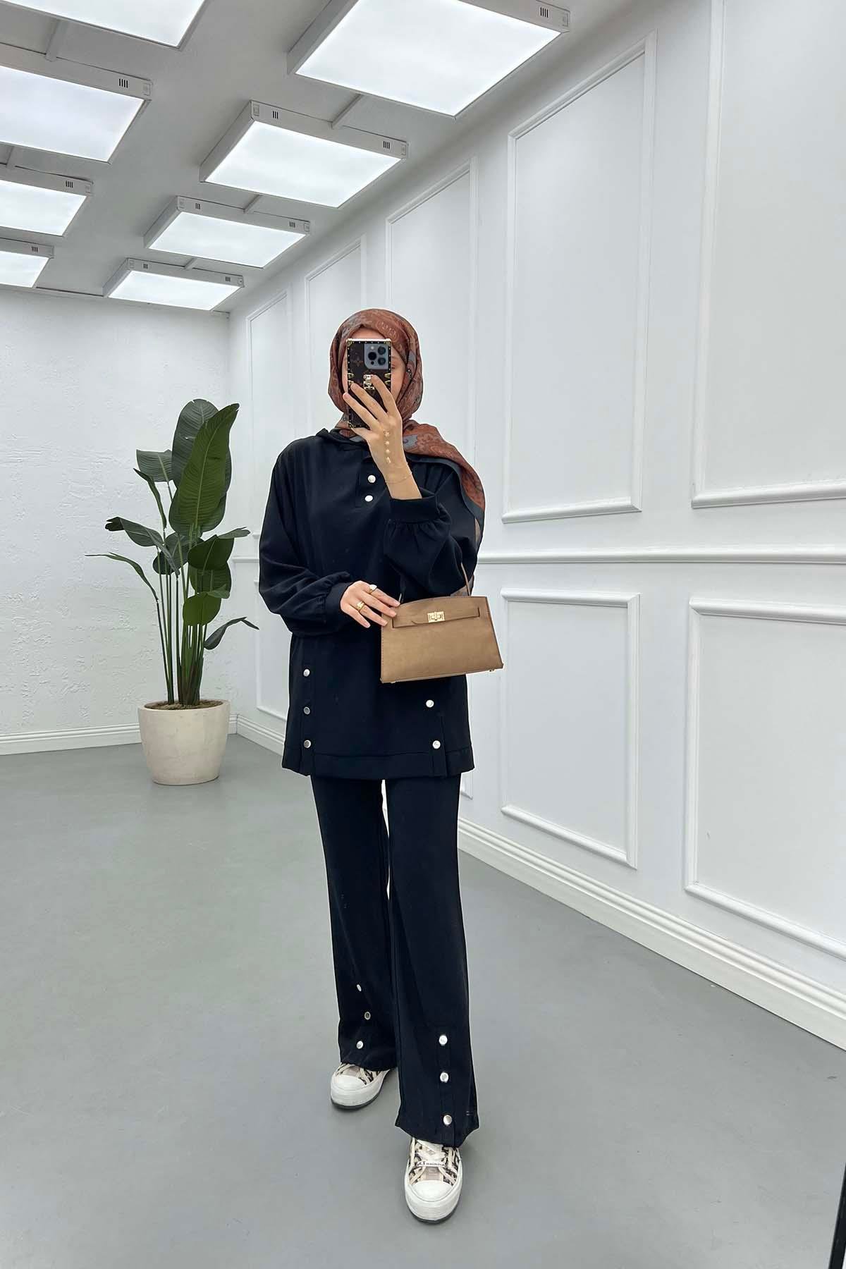 Sare Fashion Snap-On Hooded Set Black