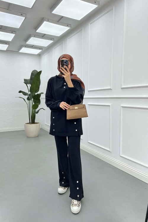Sare Fashion Snap-On Hooded Set Black