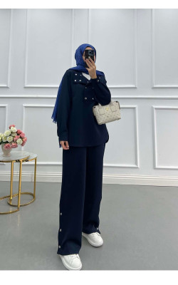 Sare Fashion Snap Scuba Suit Navy Blue