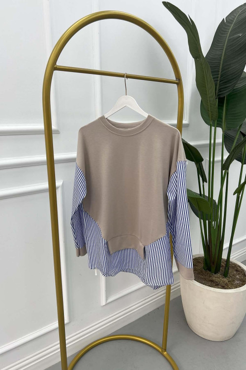 Stripe Detailed Tunic Beige