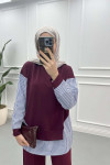 Stripe Detailed Tunic Claret Red