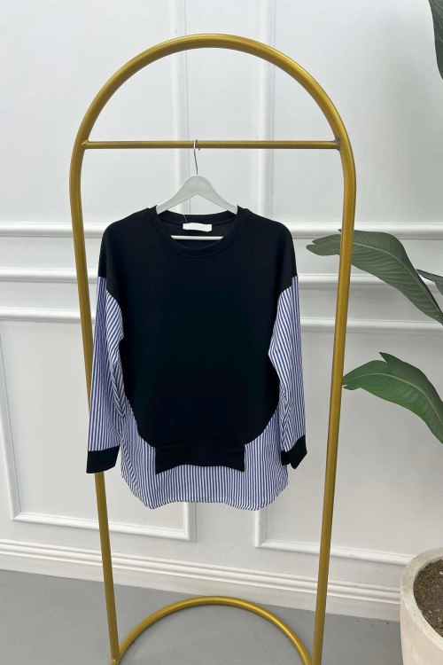 Striped Detailed Tunic Black